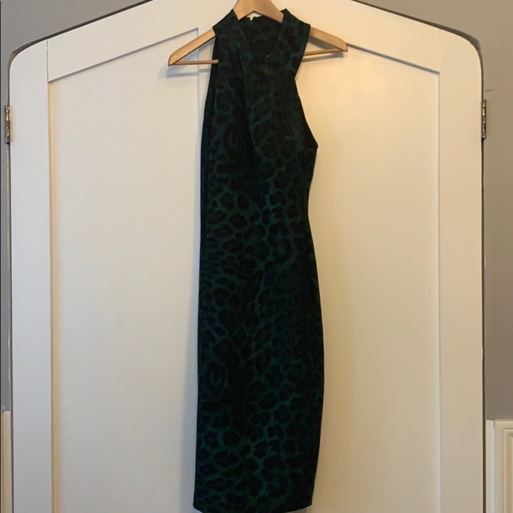 Green leopard halter dress